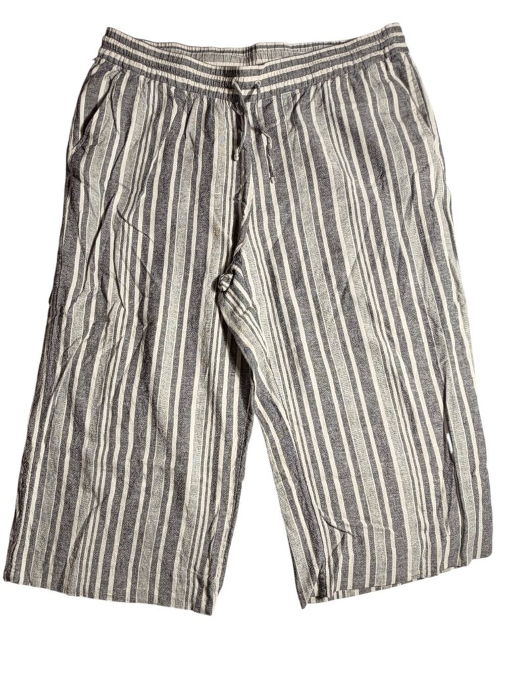 Women's XL Grey-and-White Striped Banana Republic Wide-Leg Crop Pants